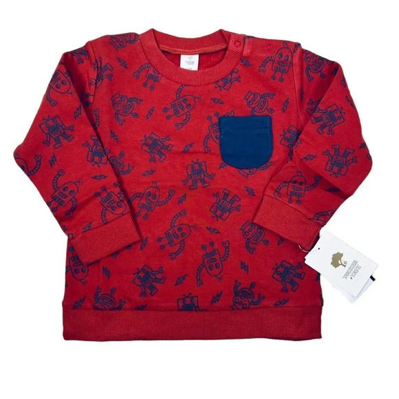 Tucker + Tate Other - Tucker and Tate Infant Boys Crewneck Pocket Sweatshirt Red  Blue Robots
